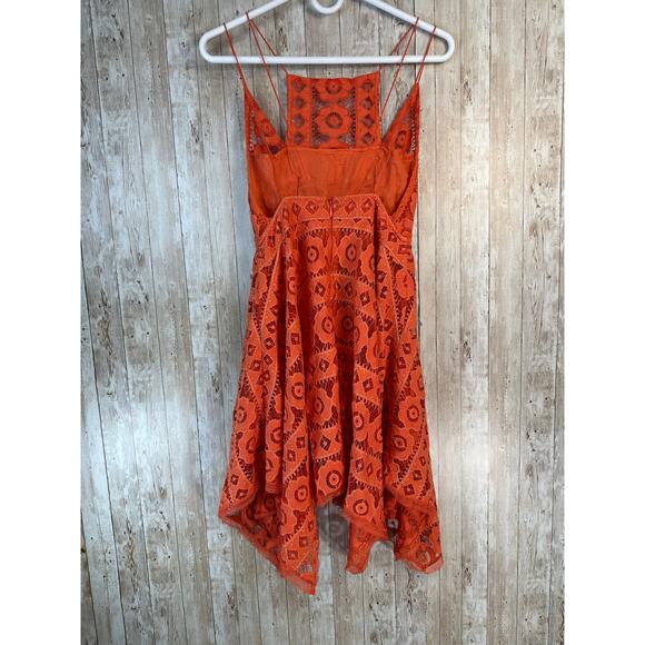 Free People Just Like Honey Mini Dress Size 2 Orange Lace Fully Lined‎ Halter - Picture 4 of 8